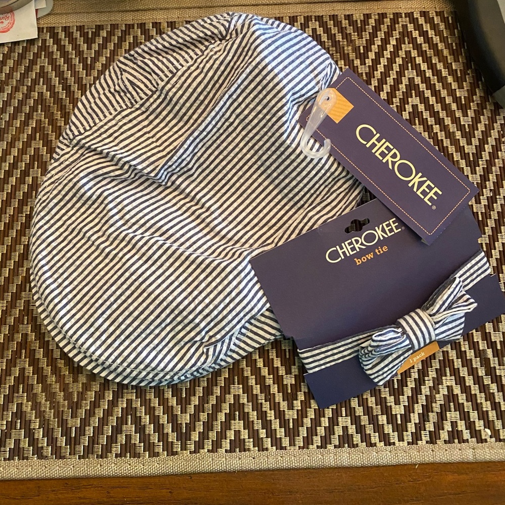 Nwt newspaper boy hat and bow tie size 12-24 mons